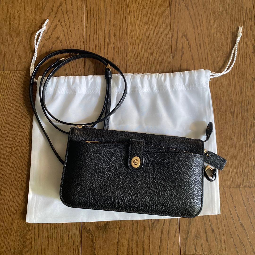 コーチ 黒 レザー 長財布 取り外し可能ストラップ