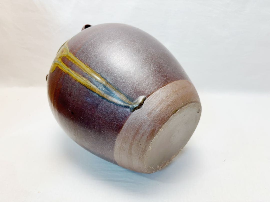 未使用 茶道具 信水窯 丹波焼 茶壺 飾壺 絹 飾網紐付 四つ耳壷 陶印陶印共箱