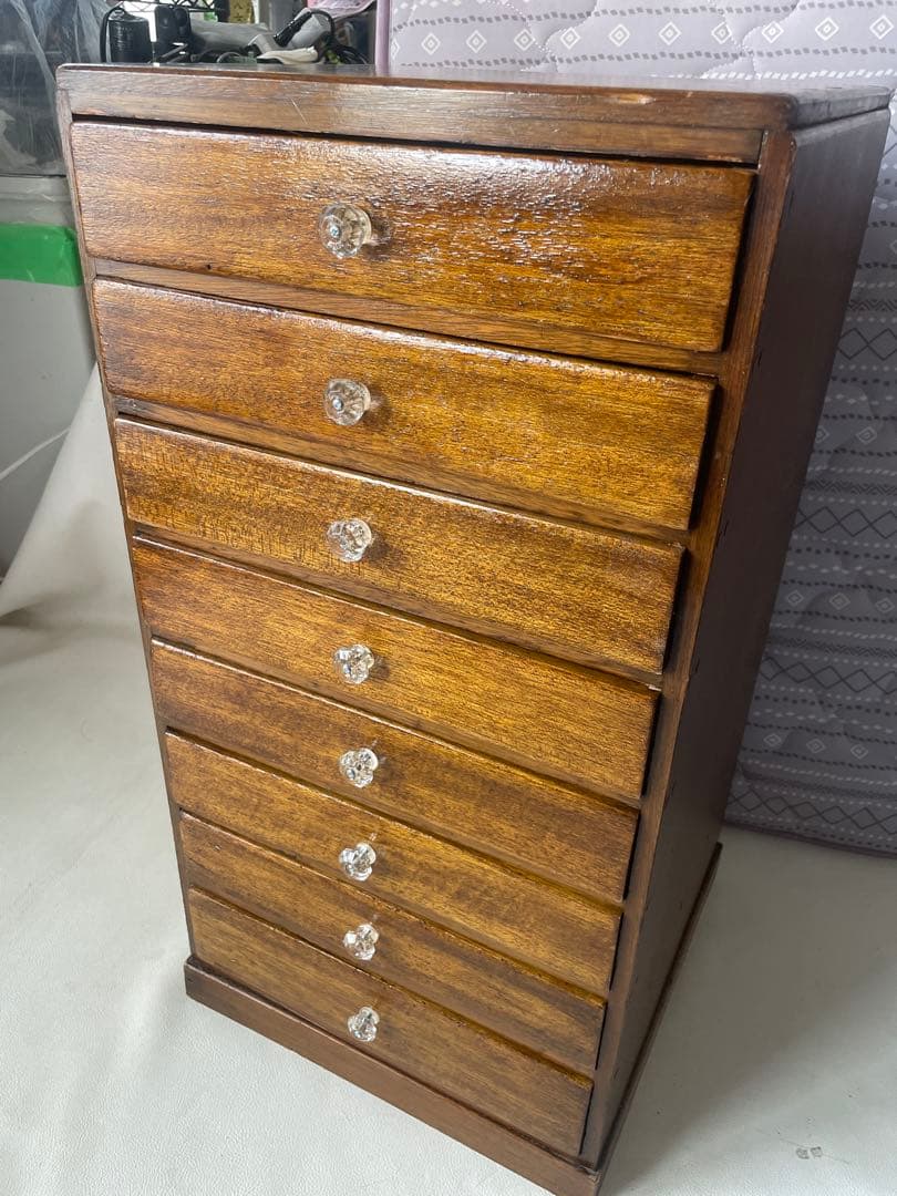 天然木 書類棚 古い ガラス製 摘み 小引き出し 8杯 小ぶり レターケース