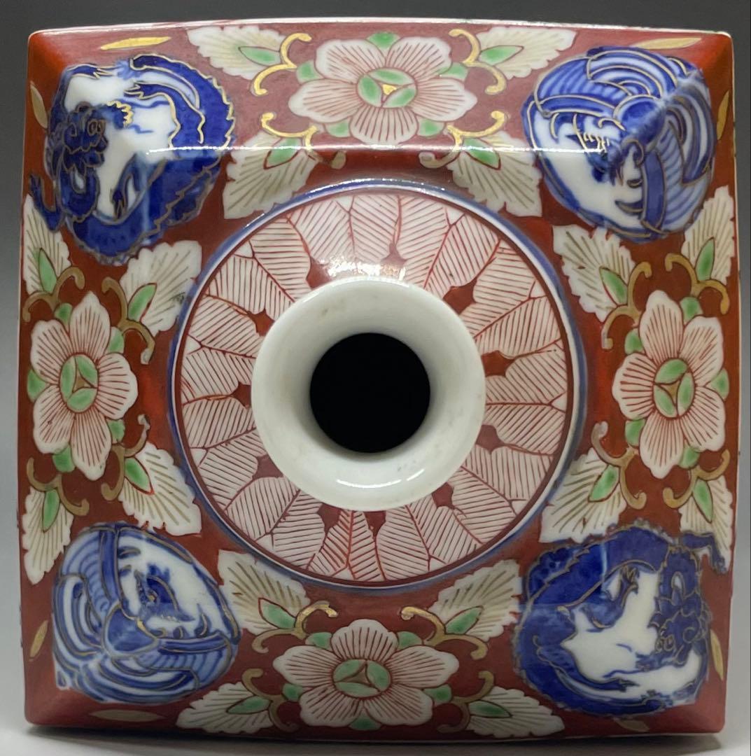 幸せウサギ　古伊万里　錦手　色絵美人角徳利　金彩　色絵　一輪挿し　v613