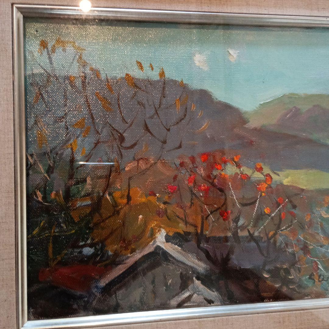 絵画　油彩　鈴木三五郎　S 秋の風景　F3 柿