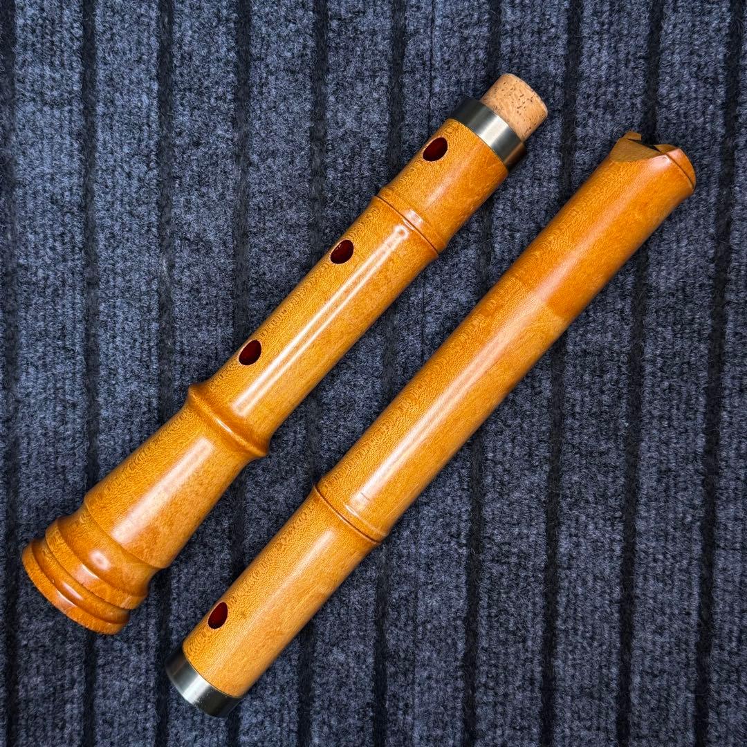 尺八 銘木(楓) 和田謹製 琴風調 二印 一尺八寸管