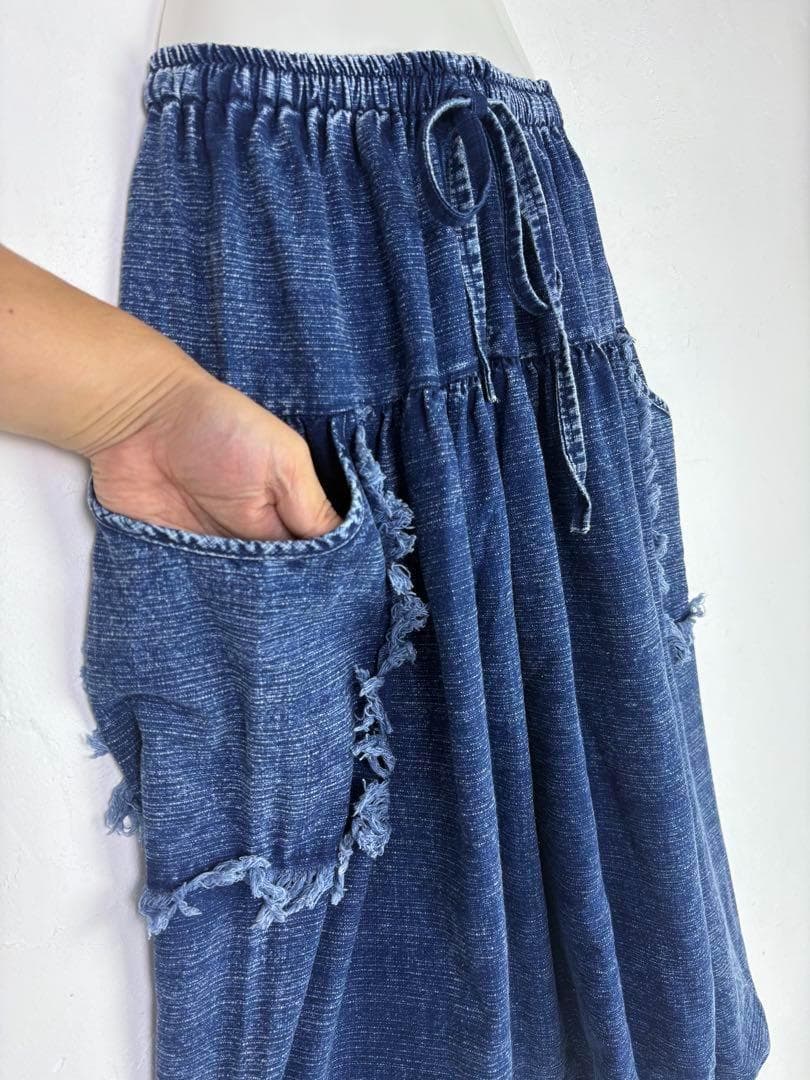 【新品】藍染　ストーンウォッシュ　サルエルパンツ 男女兼用　F441-29