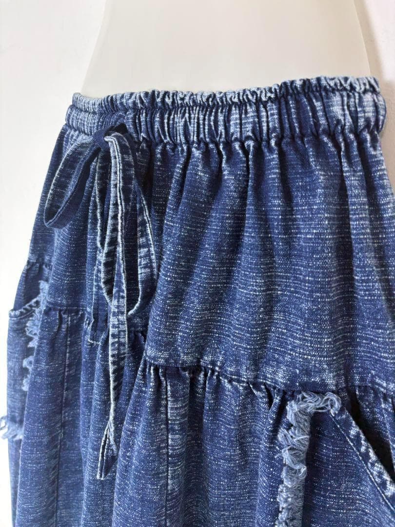 【新品】藍染　ストーンウォッシュ　サルエルパンツ 男女兼用　F441-29