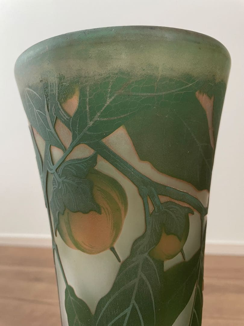 ドームナンシー Daum Nancy アールヌーヴォー色硝子果実文掘花生 花瓶