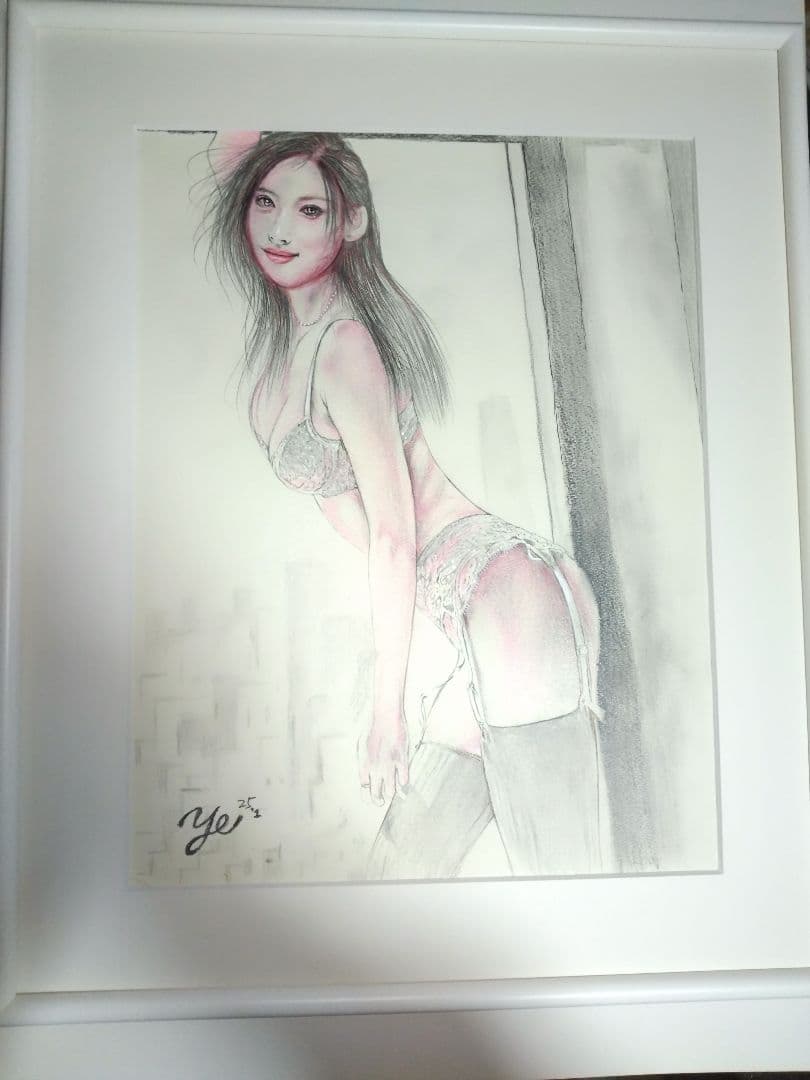 裸婦、美人画、絵画６号、窓ぎわ山本英二、真作、肉筆、新品額縁、高塚省吾、森本草介