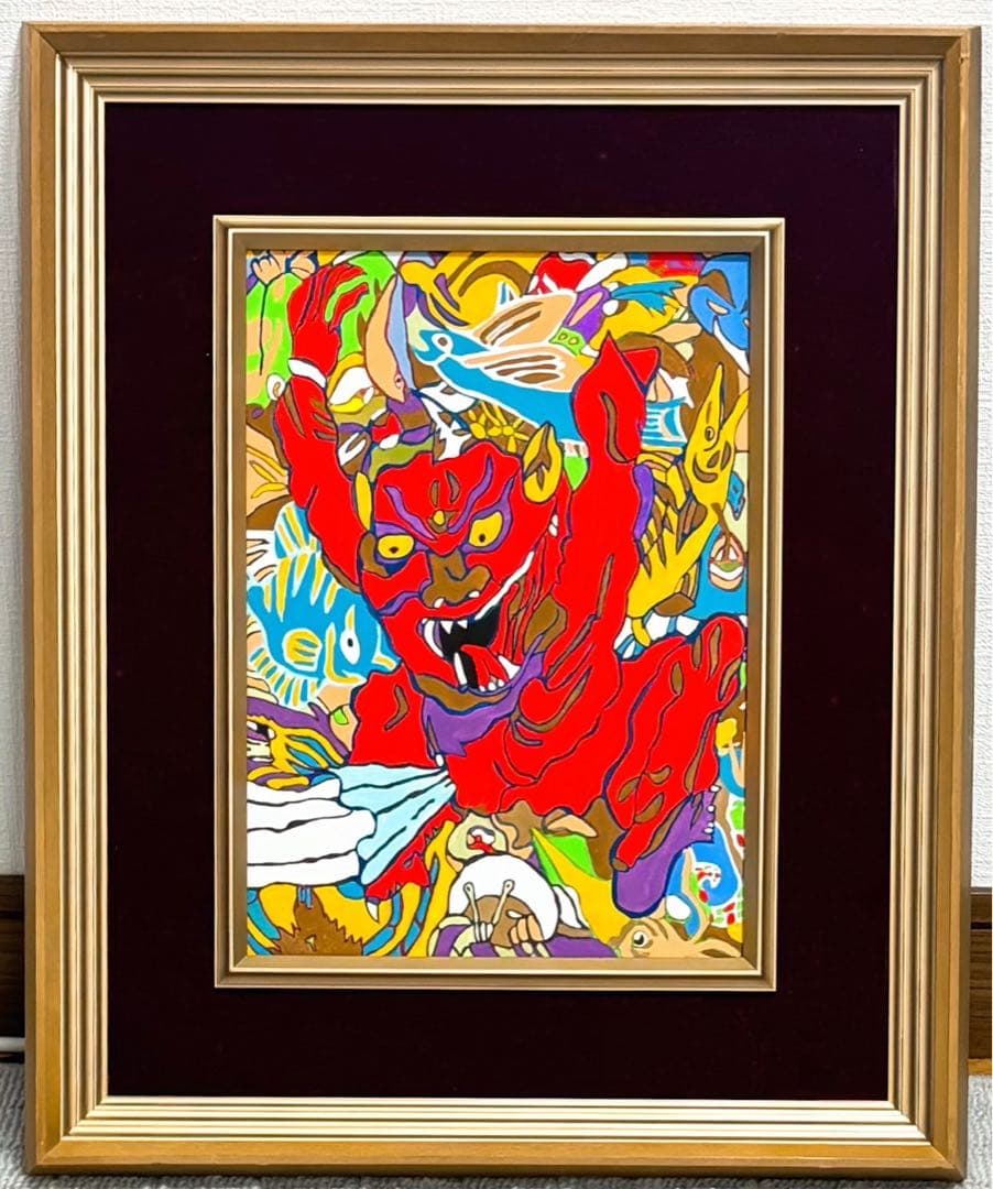 【F4号】手描き油彩　ジミー大西【鬼】1998年　サイン　落款　額縁　人気作品
