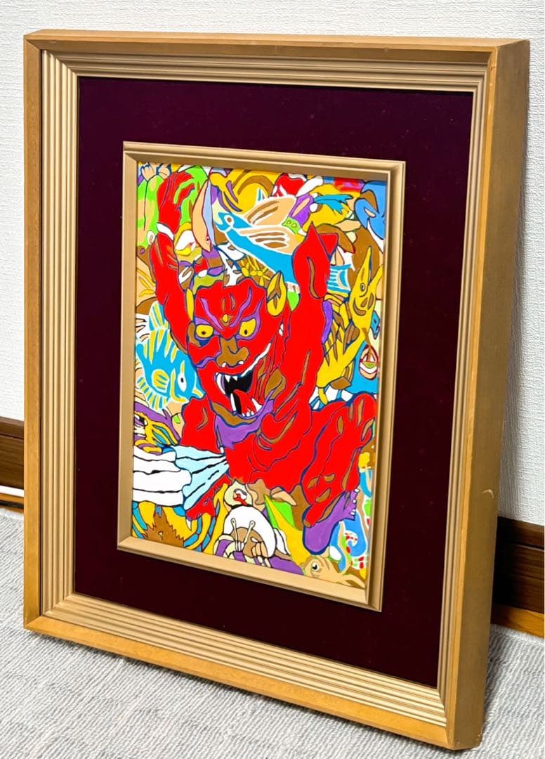 【F4号】手描き油彩　ジミー大西【鬼】1998年　サイン　落款　額縁　人気作品