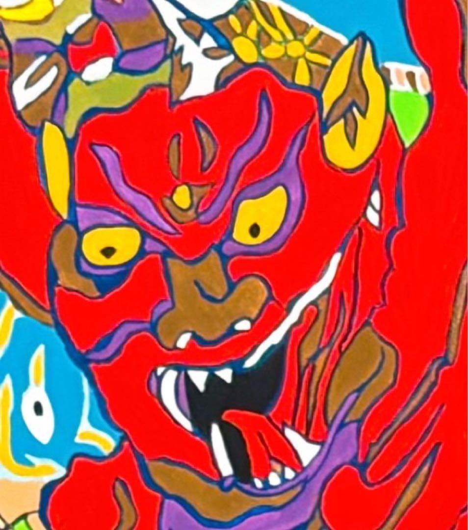 【F4号】手描き油彩　ジミー大西【鬼】1998年　サイン　落款　額縁　人気作品