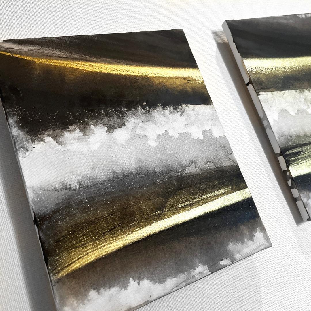 黒金の抽象画3枚組｜F3 キャンバス　現代アート　アートパネル　壁掛け　絵画