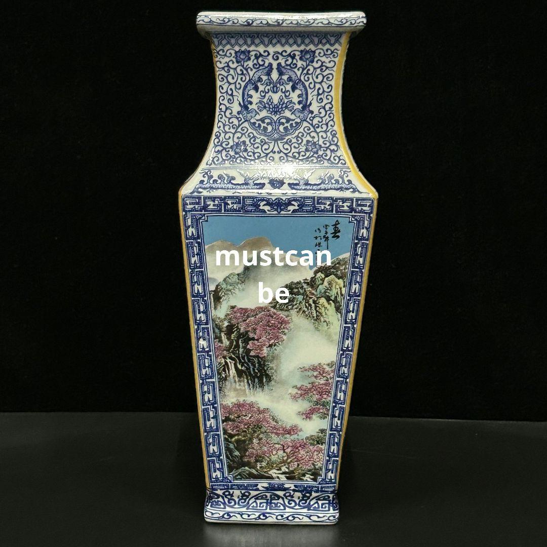 青花粉彩四季四方瓶 景徳鎮 陶磁器 応接間 博古架 装飾品 現代工芸品 置物