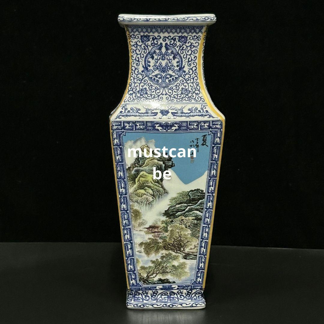 青花粉彩四季四方瓶 景徳鎮 陶磁器 応接間 博古架 装飾品 現代工芸品 置物