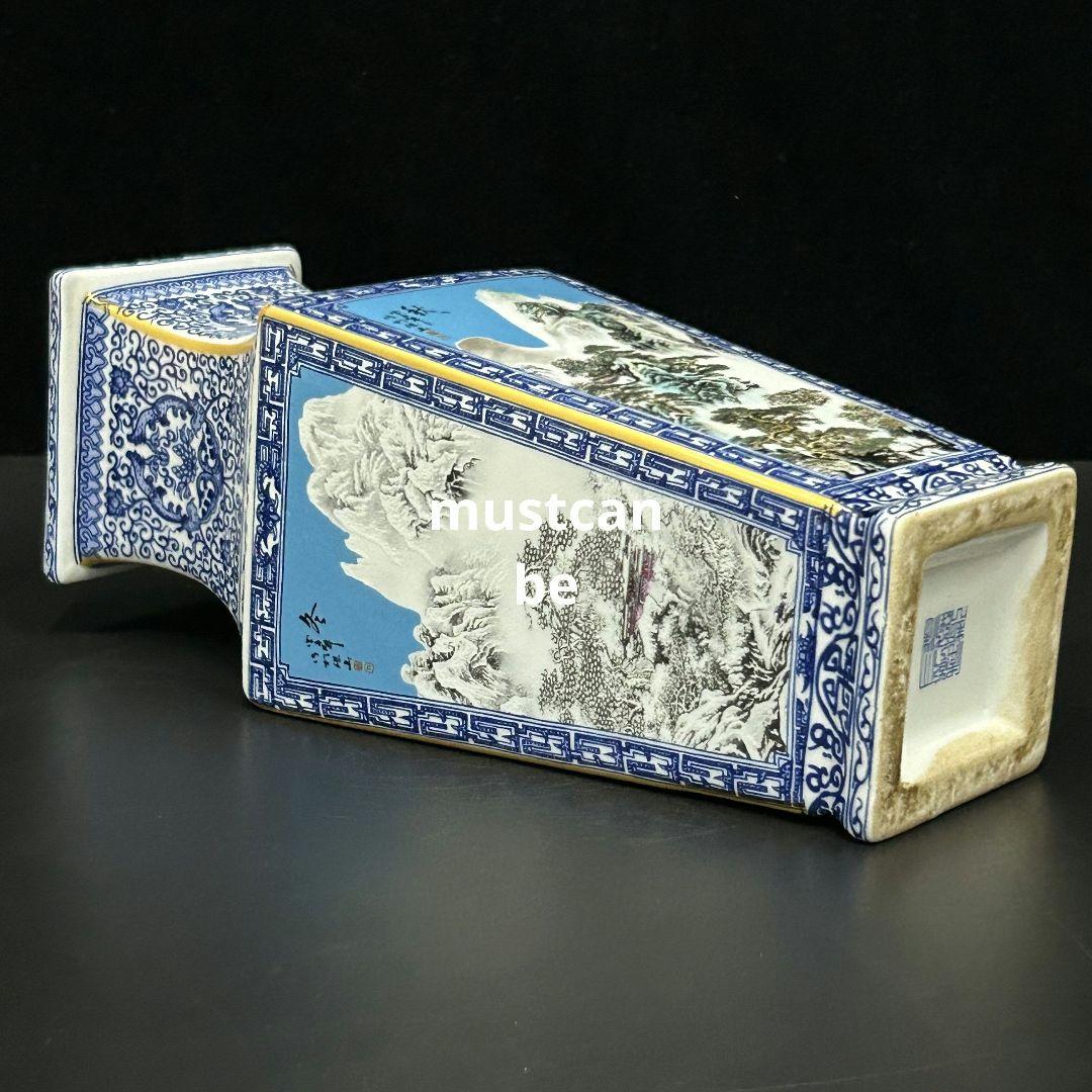 青花粉彩四季四方瓶 景徳鎮 陶磁器 応接間 博古架 装飾品 現代工芸品 置物