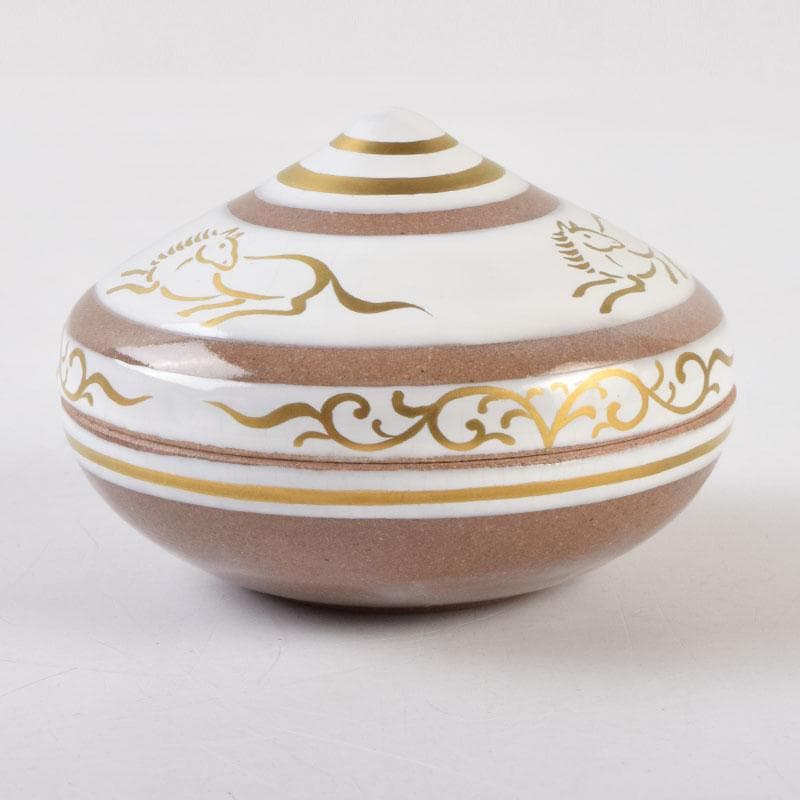 すみれ　京焼　清栄寺窯杉田祥平造　赫土地馬文　宝珠香合　共箱　V　8972