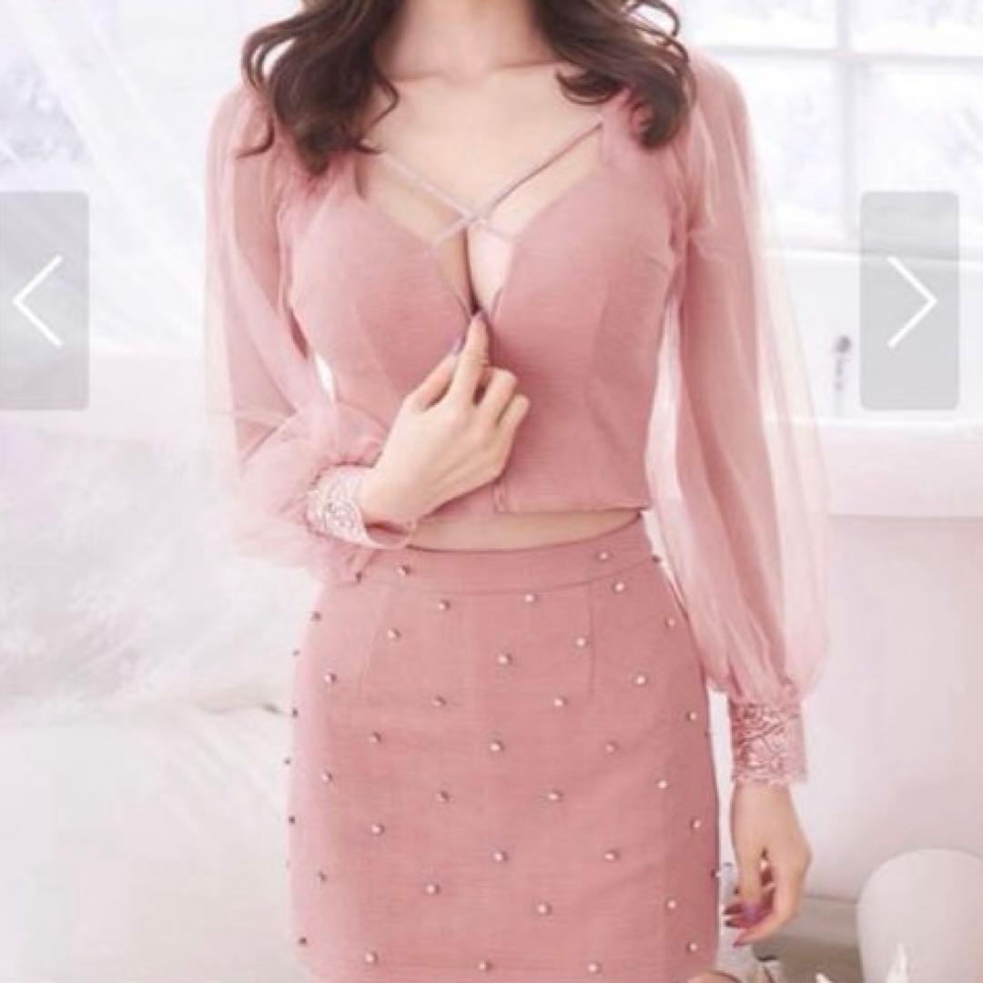 jewels/フロントジップセットアップ/キャバドレス/ピンクMサイズ