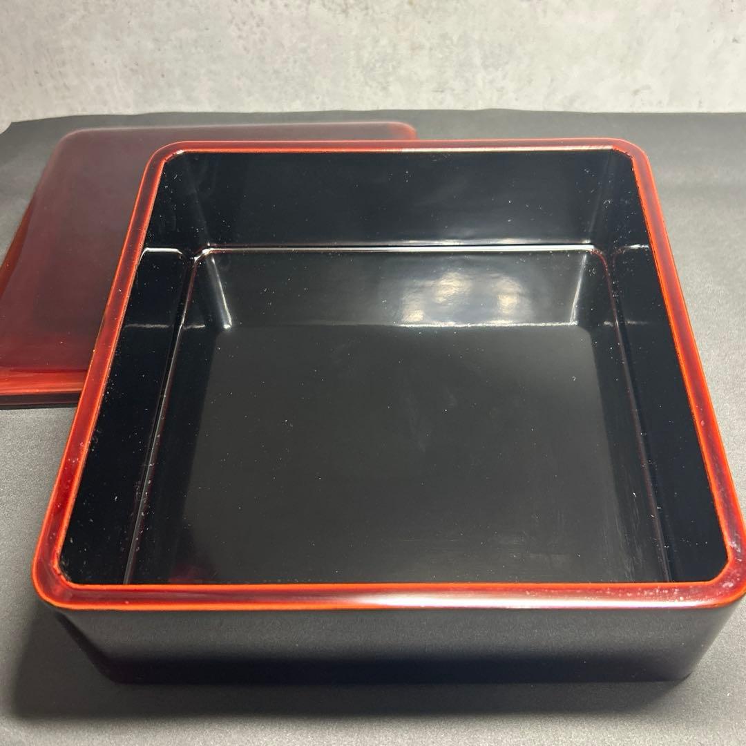 会津塗　三段重　重箱　漆器　溜め塗り6.5寸　内黒