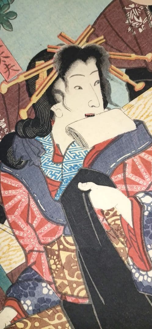 浮世絵版画、浄瑠璃種々薩誓掛額三枚綴り三代歌川豊国、安政6年（1859)出版