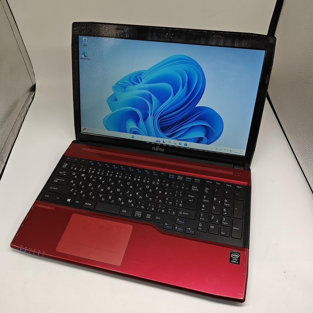 【富士通】AH53 高速i7 SSD256GB 8GB レッド ノートPC