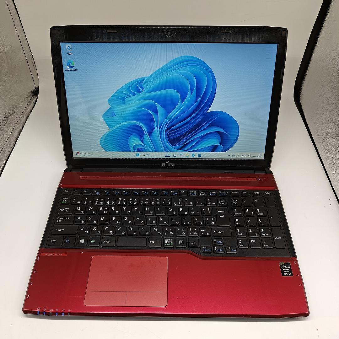 【富士通】AH53 高速i7 SSD256GB 8GB レッド ノートPC