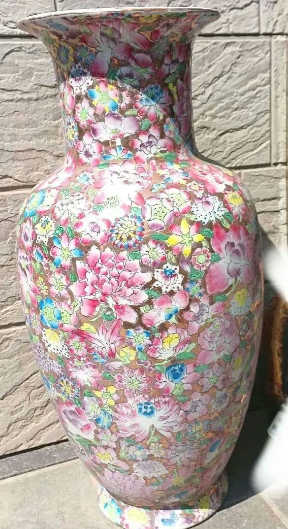 大壺 骨董 アンティーク 大型 花柄 陶器 花瓶 置物 焼物 装飾品