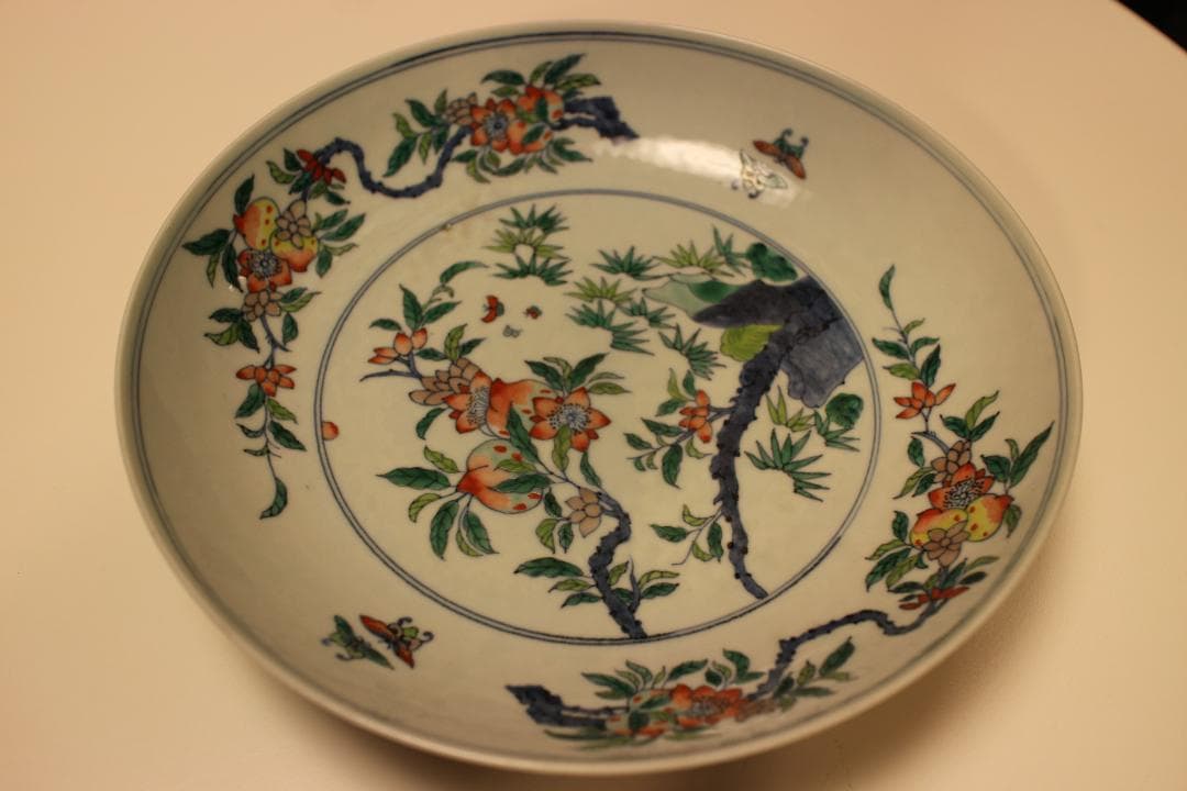 「大清雍正年製」色絵花卉文皿 （京文検） 煎茶道具、茶碗、飾り皿