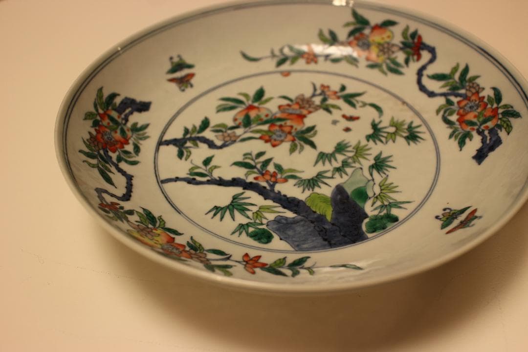 「大清雍正年製」色絵花卉文皿 （京文検） 煎茶道具、茶碗、飾り皿