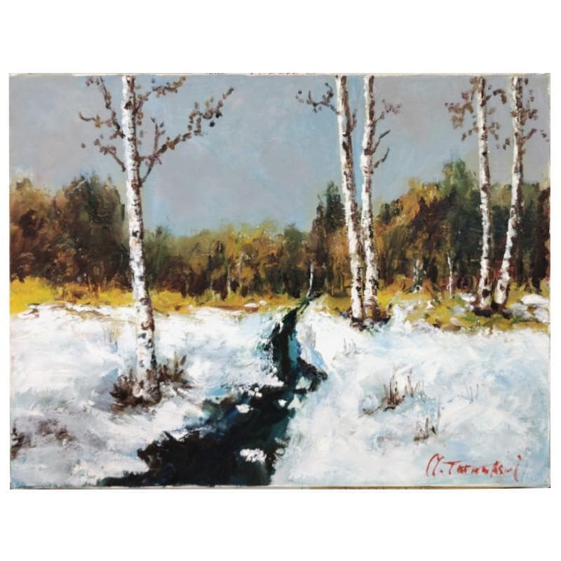 ☆ 高橋益之 ☆「 雪解け」油絵 F4号サイズ 　未使用！