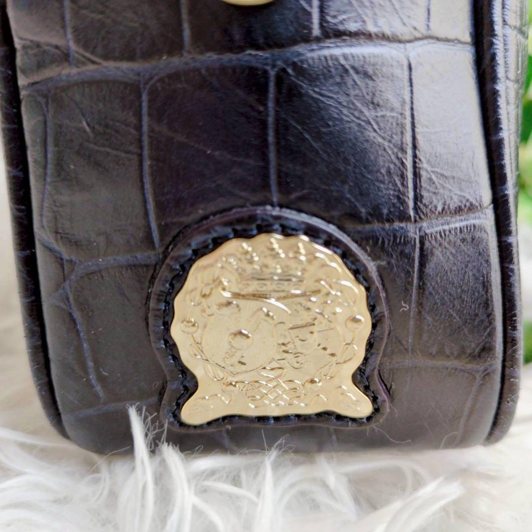 ◾︎極美品◾︎ A.D.M.J ハンドバッグ ミニボストン クロコ型押し ビジュー