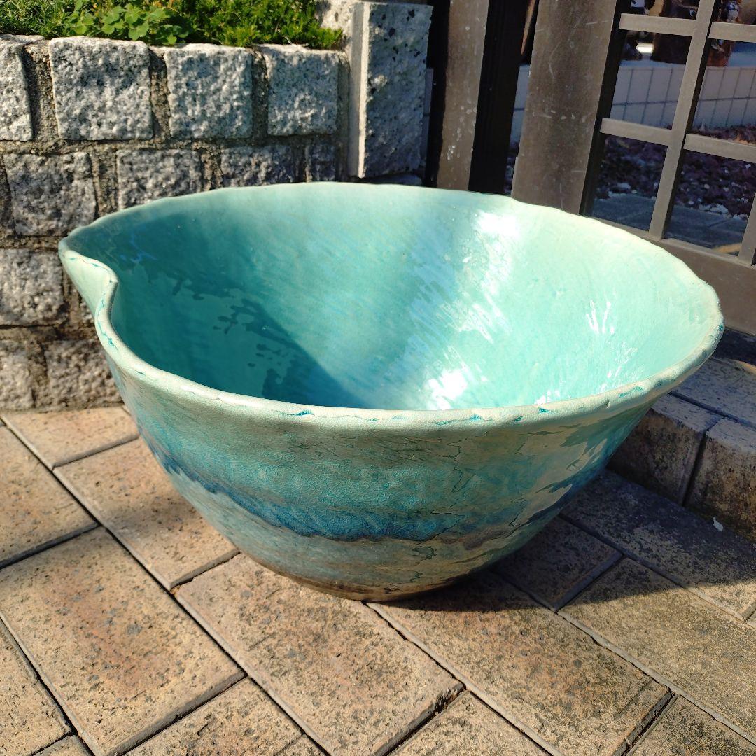 信楽焼　手作りめだか鉢　水連鉢　ビオトープ　直径50〜52㌢