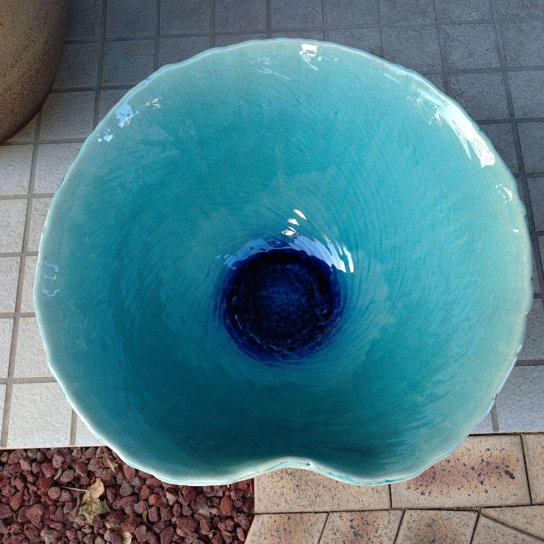 信楽焼　手作りめだか鉢　水連鉢　ビオトープ　直径50〜52㌢