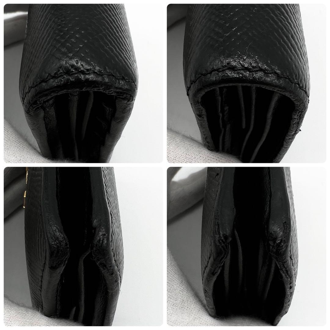 【希少美品✨】 プラダ 二つ折り財布 サフィアーノ ゴールドロゴ ブラック 黒