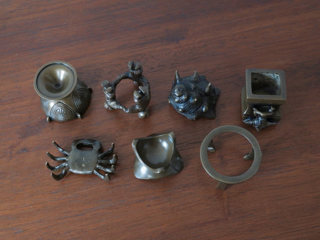 金谷浄雲作　唐銅　七種蓋置　銅製　金属工芸　茶道具　共箱　美術品Q2176