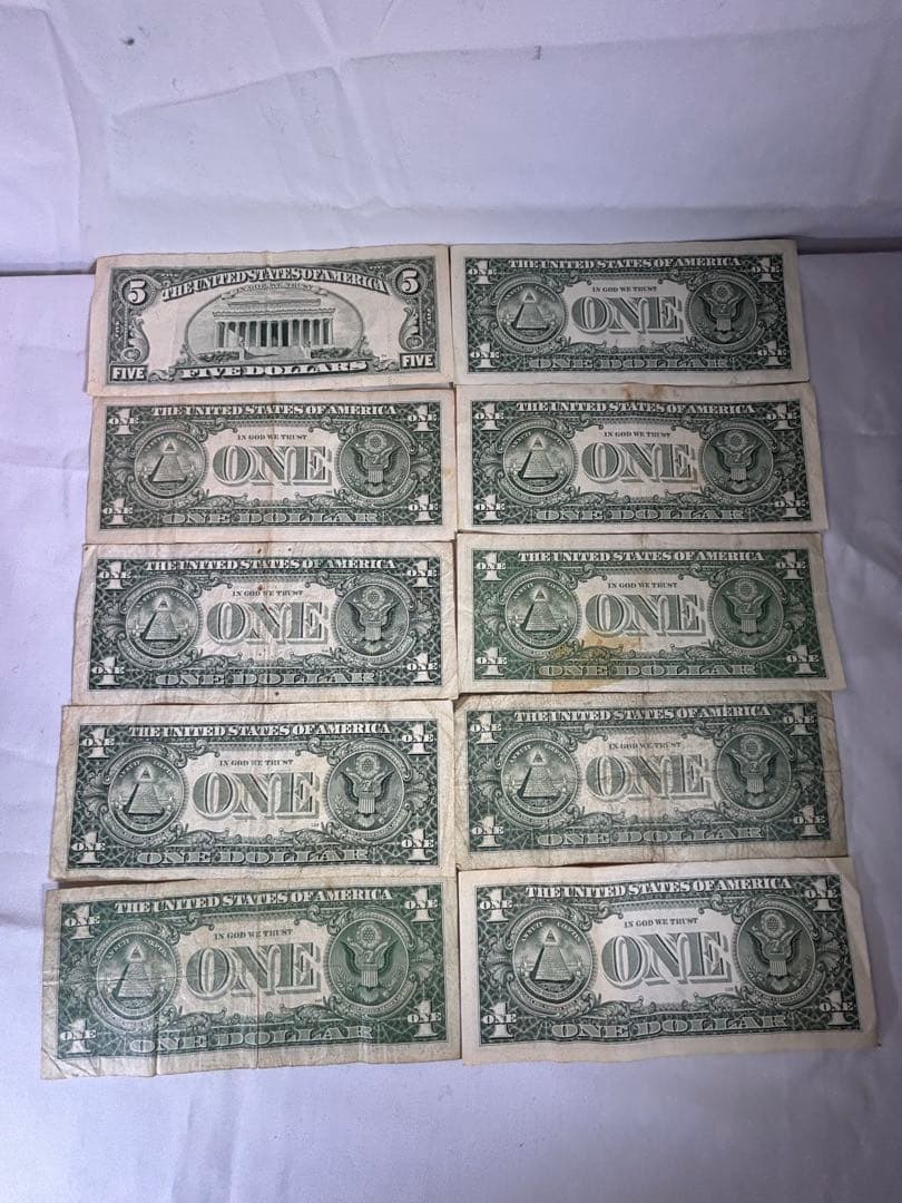★レア★アメリカ旧紙幣札5ドル１枚.1ドル９枚￼セットの計１０枚