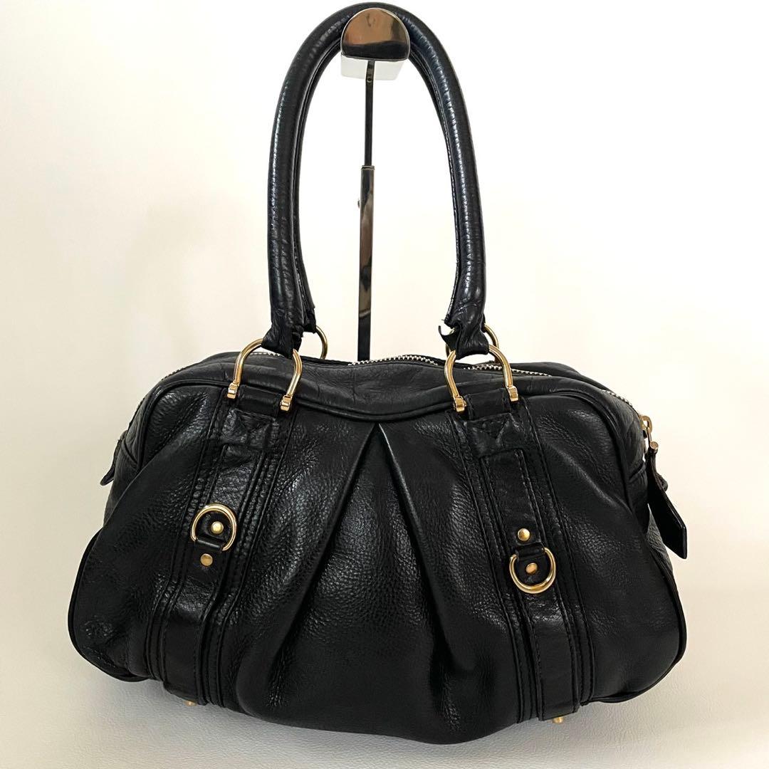 バーバリー ハンドバッグ ブラックレザー メガチェック ホースロゴ ゴールド