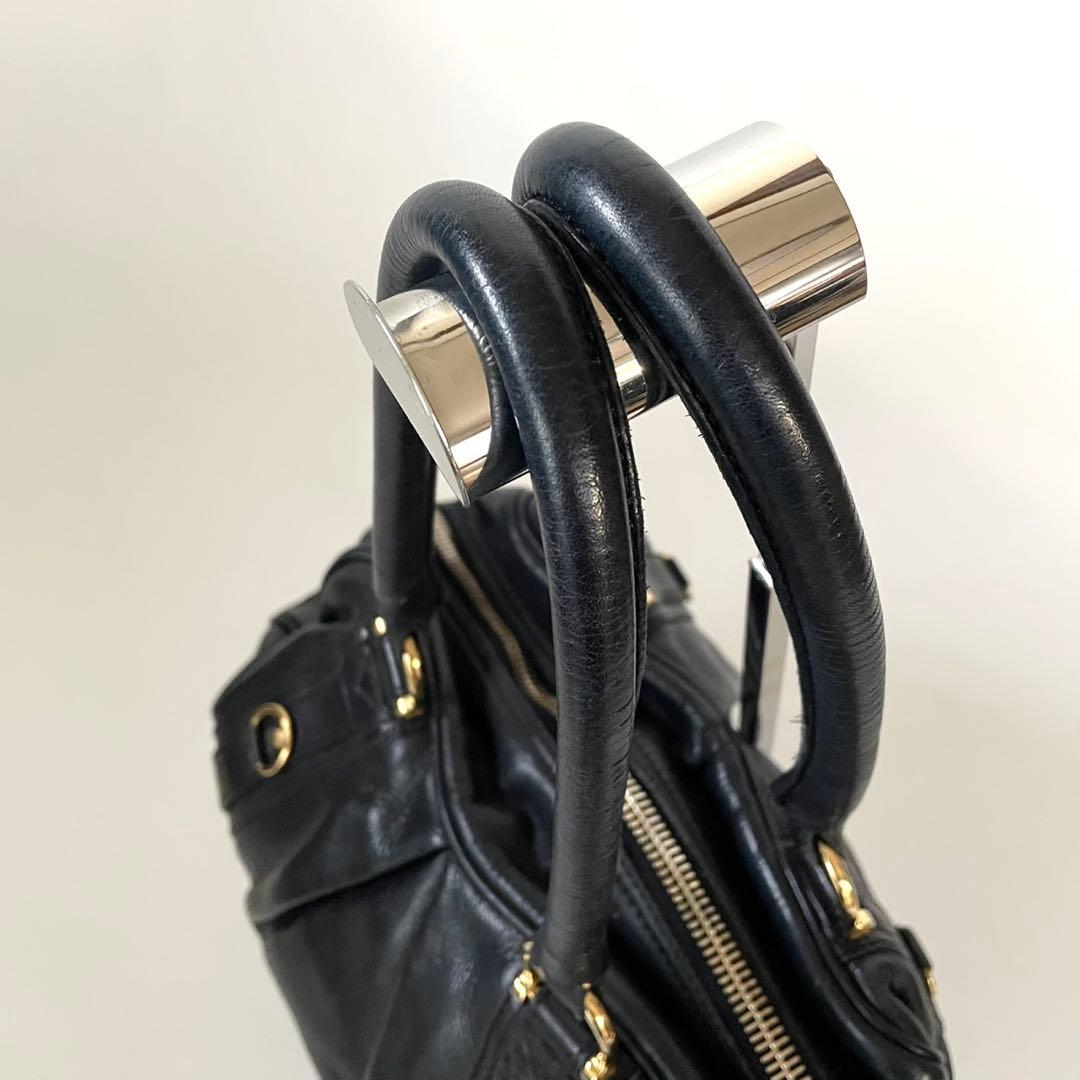 バーバリー ハンドバッグ ブラックレザー メガチェック ホースロゴ ゴールド