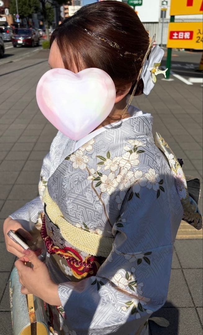 薄紫 水色 花柄 蝶模様 振袖