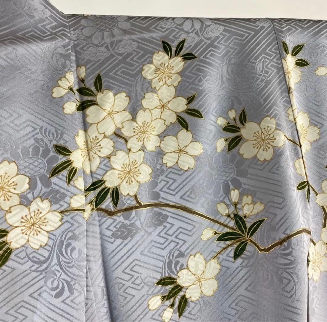 薄紫 水色 花柄 蝶模様 振袖