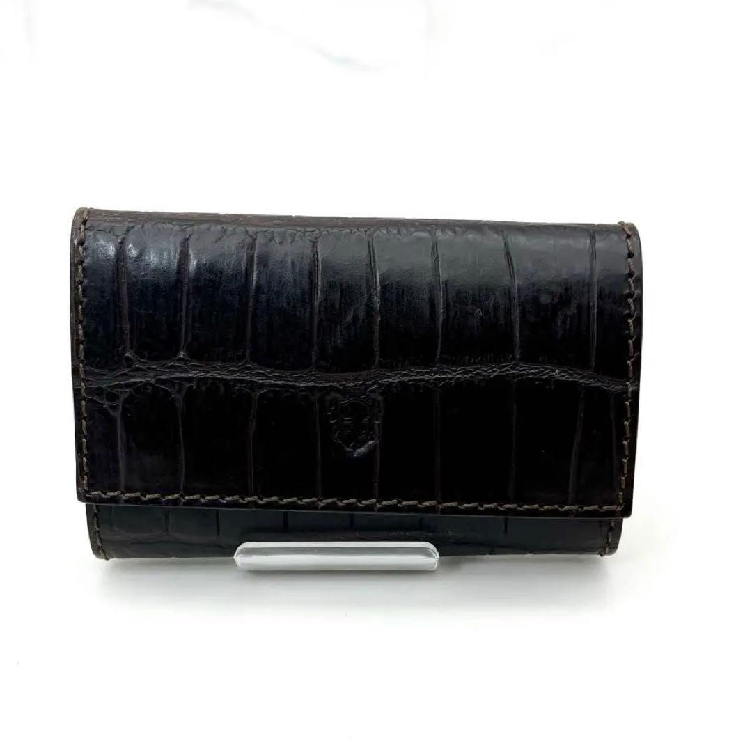 41【新品未使用】Felisi 4連レザーキーケース本革 クロコ ダークブラウン