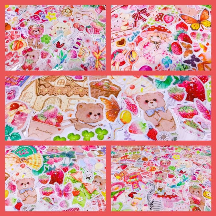 可愛いい❤️❤️フレークシール( ⸝⸝•ᴗ•⸝⸝ )くまさんといちごがいっぱい♡♡