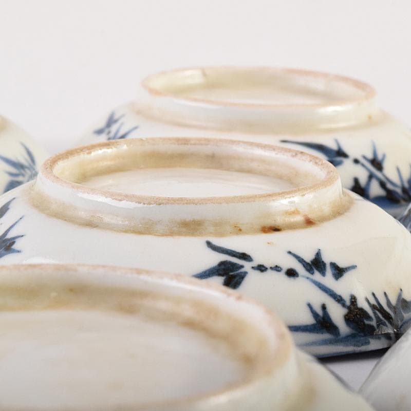 伊万里焼　古伊万里　染付　竹文　八角小皿　七客　時代箱付　C　R7593