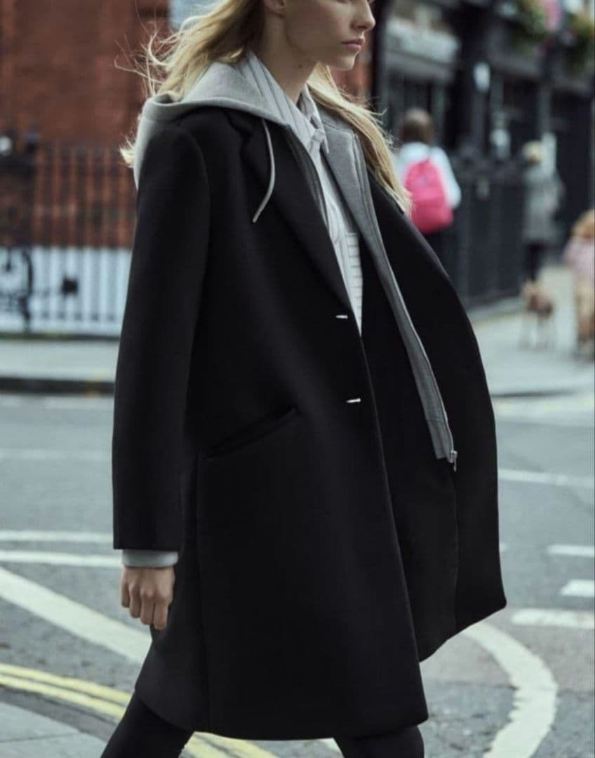 極美品✨ZARA デタッチャブルフードコート ロング チェスター コントラスト