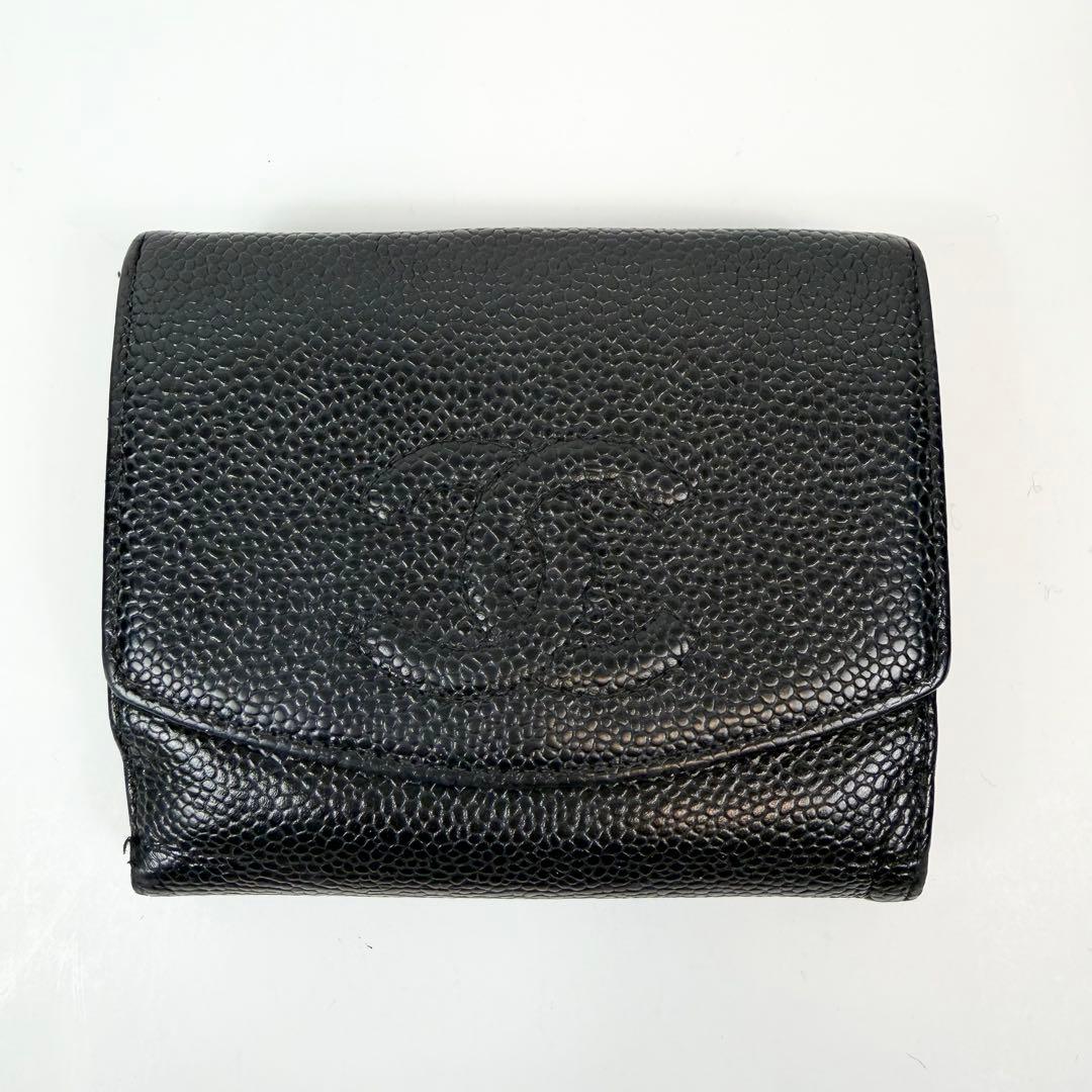 CHANEL キャビアスキン 二つ折り財布 シャネル 箱付き