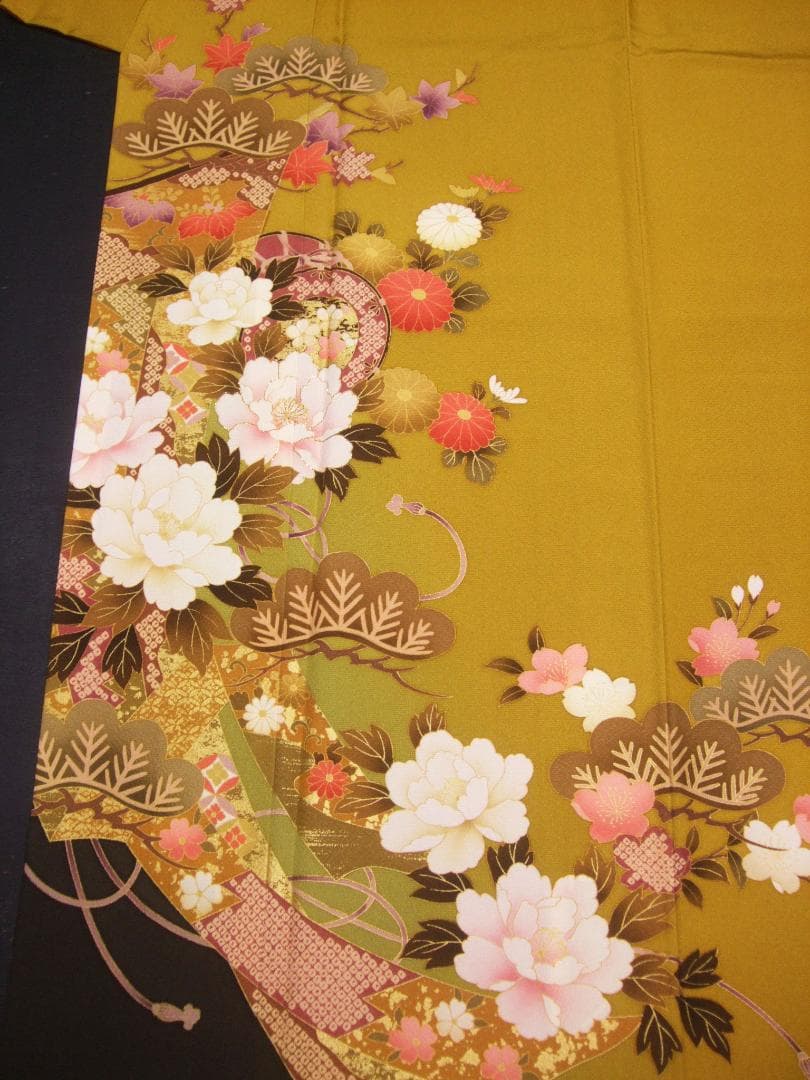 古典柄に牡丹の染め 芥子色 振袖フルセット 成人式 m14