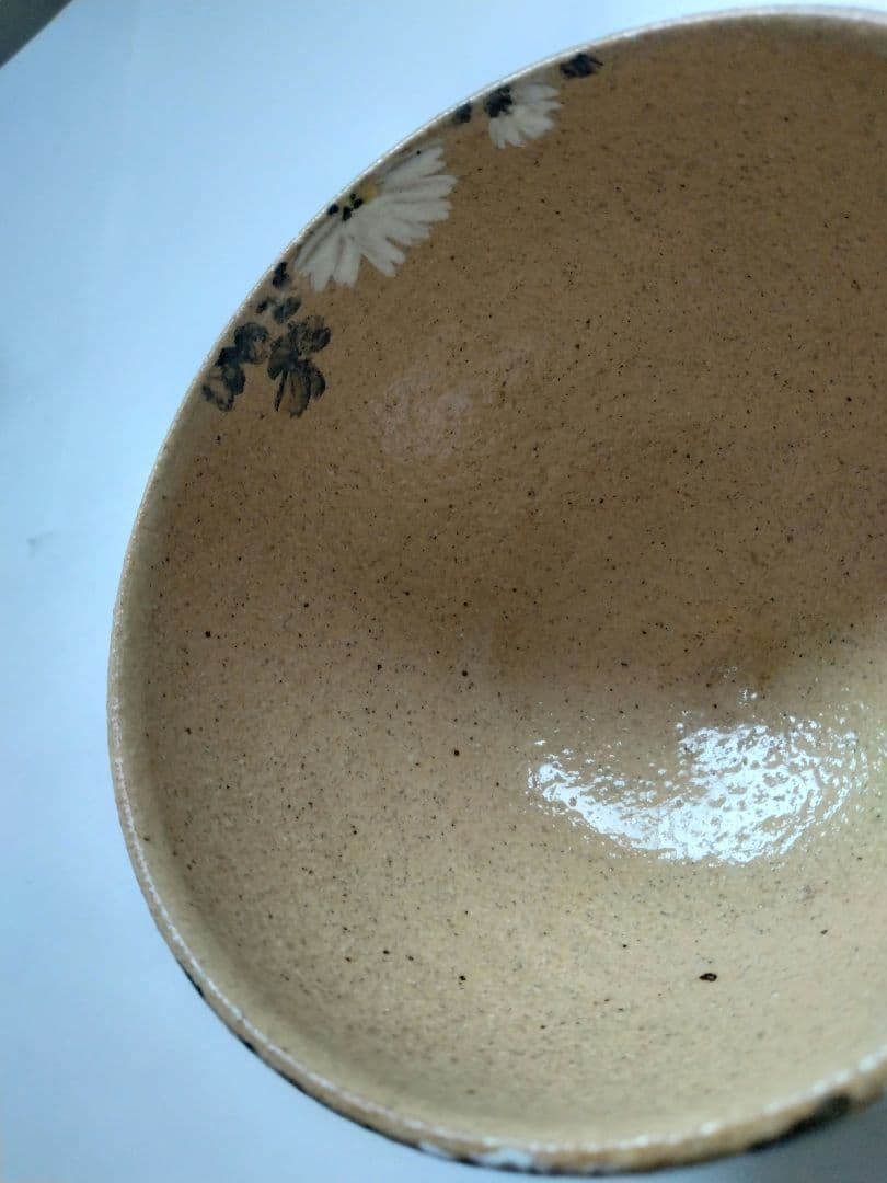 藤谷芳哉　白菊画 茶碗　水無月窯　抹茶碗　茶道具　共箱 共布 栞付 花紋様