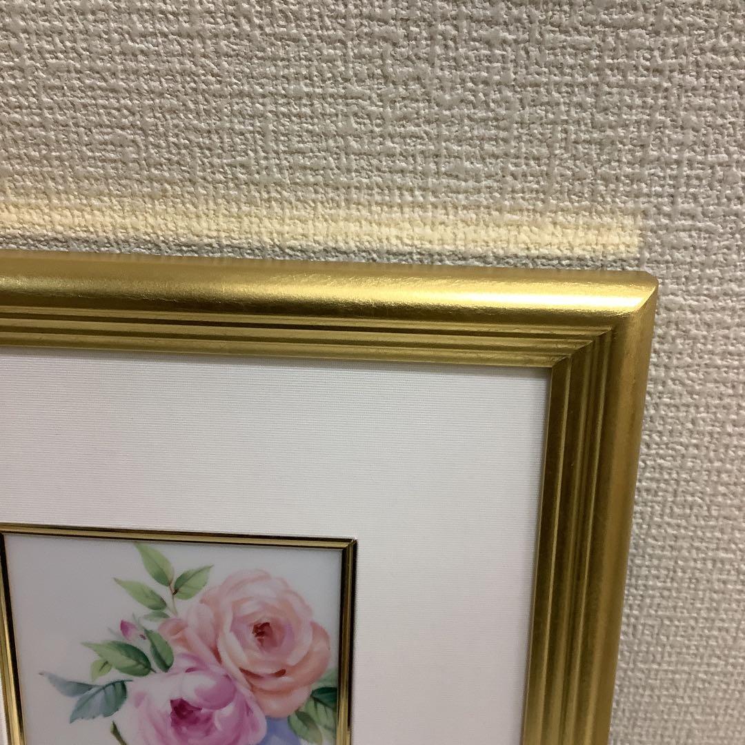 7795⑧マイセン　金色フレーム 陶板画 花と果物