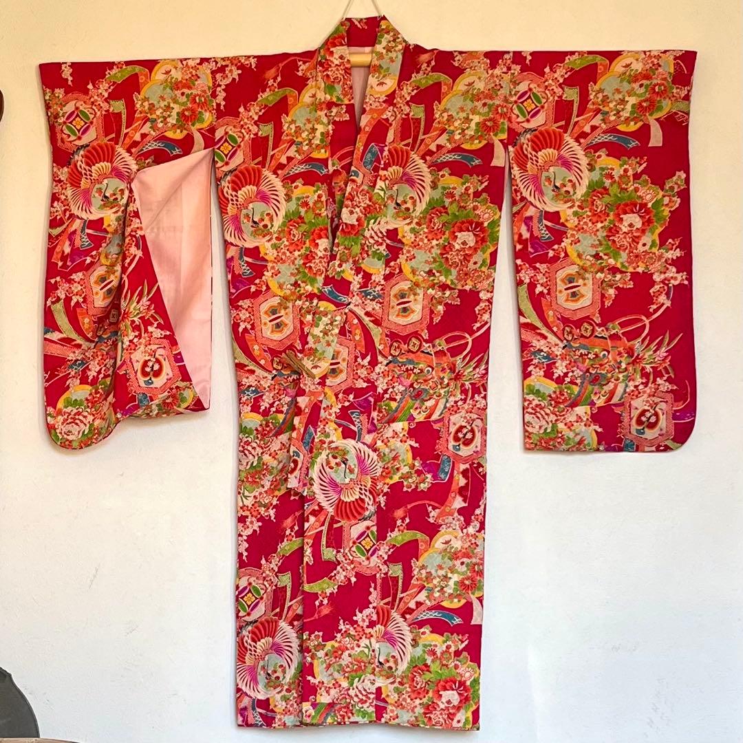 正絹 アンティーク着物 レトロ着物 ☆宝船 鶴丸 おめでたいがいっぱい 七五三
