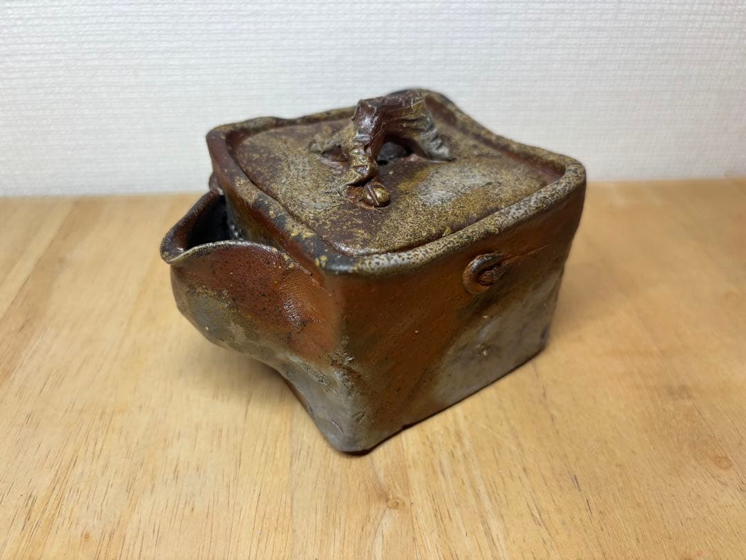 ㊼備前焼 宝瓶 登り窯 梅 うめ ウメ 4角 手びねり 急須