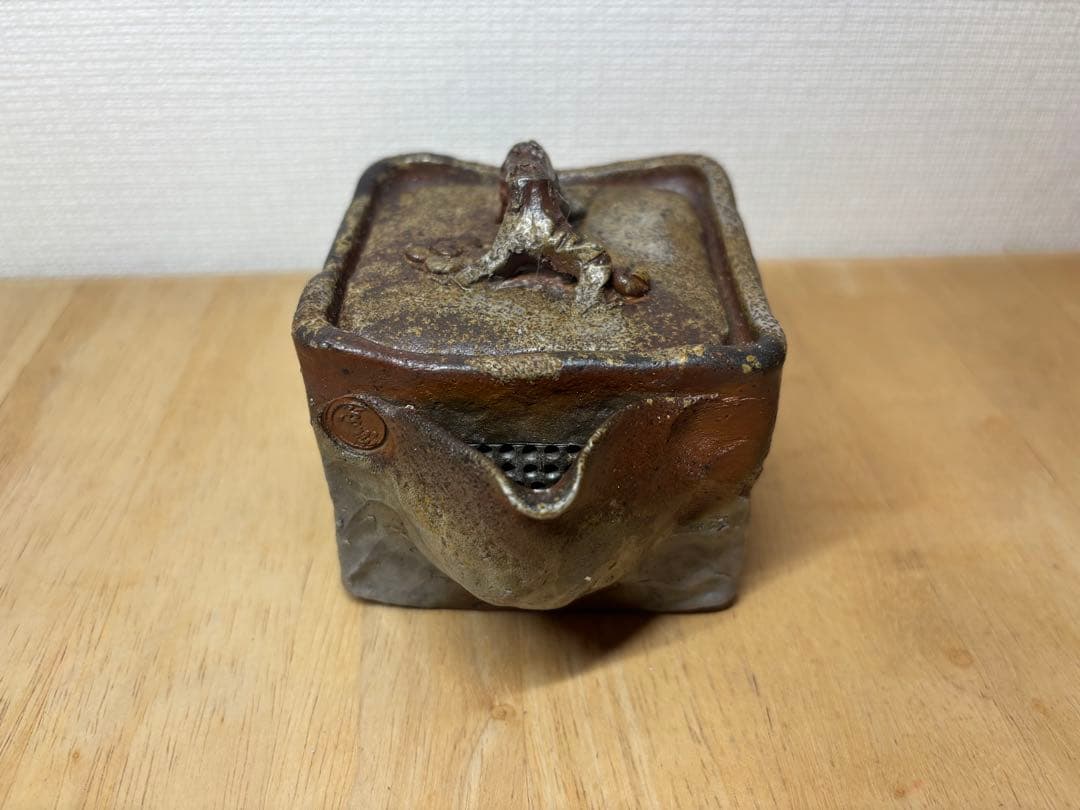 ㊼備前焼 宝瓶 登り窯 梅 うめ ウメ 4角 手びねり 急須