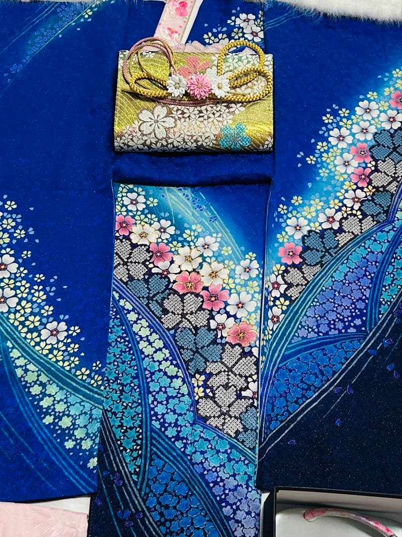 ロイヤルブルーの貴賓溢れるお振袖 25点完全フルセット　未使用