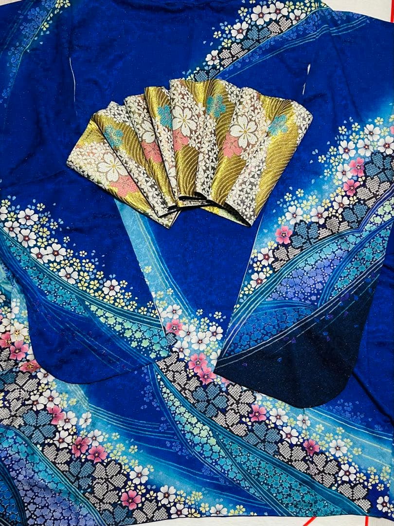 ロイヤルブルーの貴賓溢れるお振袖 25点完全フルセット　未使用